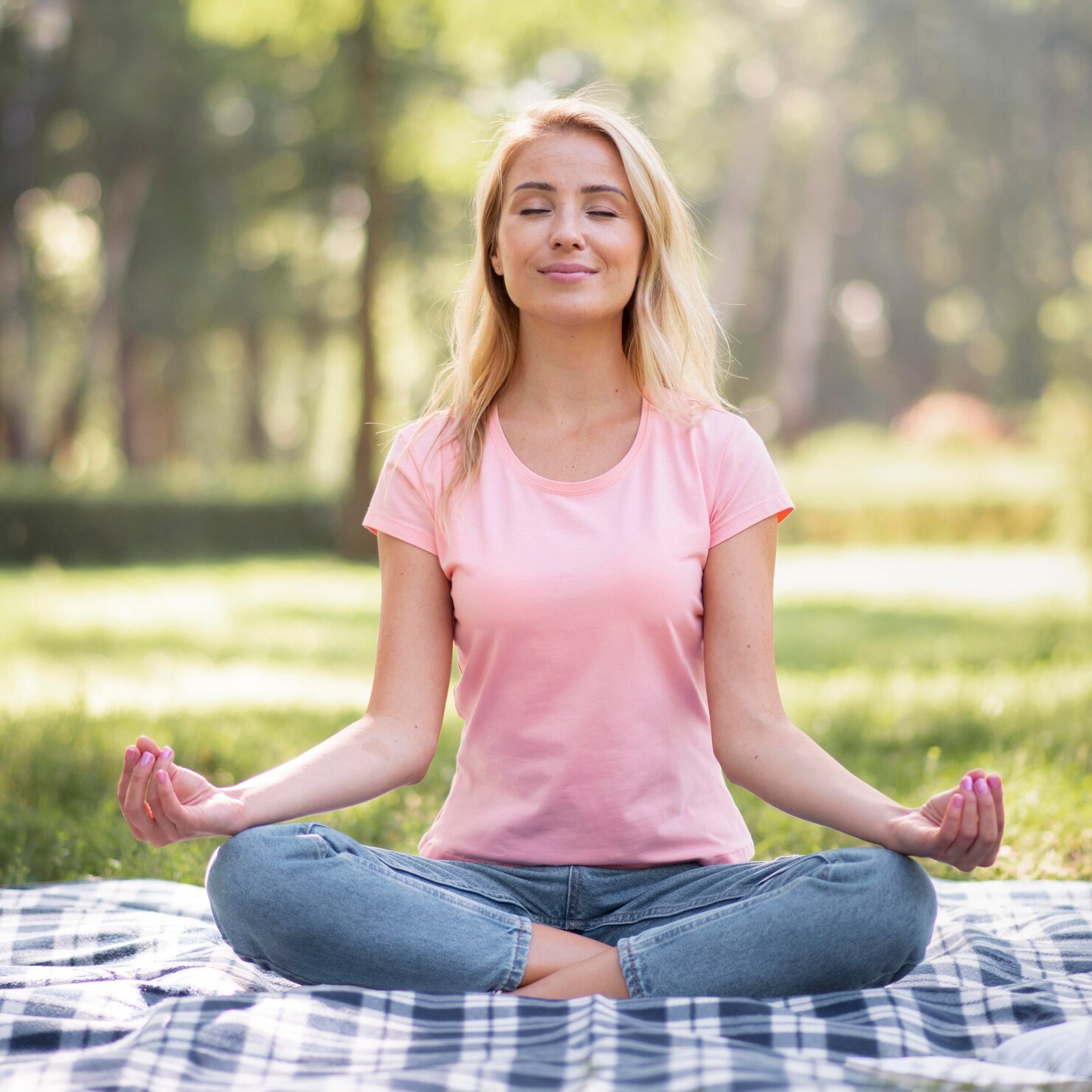woman pink t shirt lotus position 23 2148684601